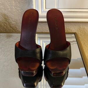 Bebe Black Leather Mules